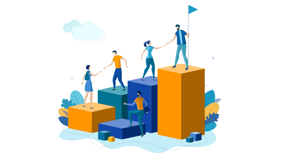 "Illustration of career seekers reaching their goals"